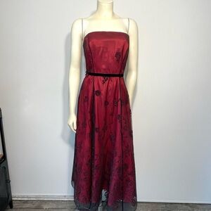 Papéll Boutique Evening Red & Black Floral Strapless Party Dress Size 6